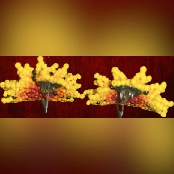 3D Hand-Beaded Spanish Marigold Glass Earrings – Artistic Beauty in Full Bloom - Picture 3 of 7